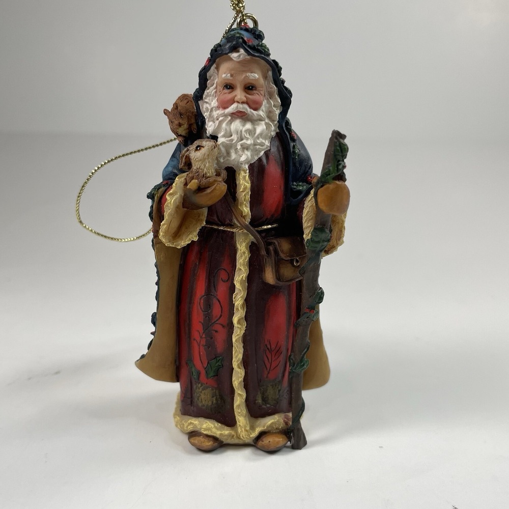 Vintage Roman, Inc. Santa Resin Ornament Holding Squirrel Bunny 4"tall